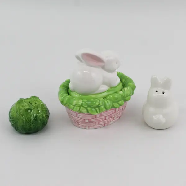 Dept 56 Bunny Rabbit Trinket Box, 3.12" Tall, & Sm. Rabbit Salt &Pepper Shakers