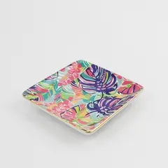 Lilly Pulitzer Multicolor Floral Square Ceramic Trinket Tray Gold Trim 4.25"
