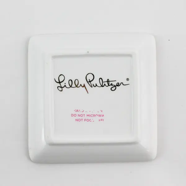 Lilly Pulitzer Multicolor Floral Square Ceramic Trinket Tray Gold Trim 4.25"