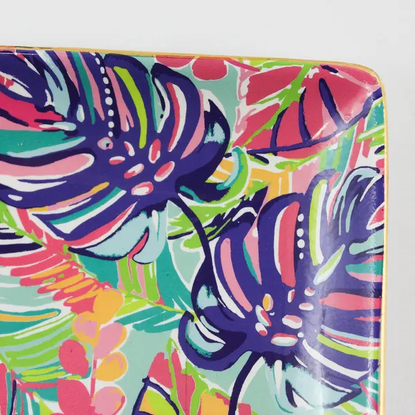 Lilly Pulitzer Multicolor Floral Square Ceramic Trinket Tray Gold Trim 4.25"
