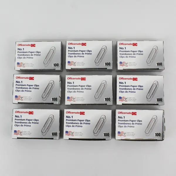 Lot Of 9 Officemate OIC No. 1 Premium Paper Clips Box Of Set Of 100 U.S.A Made