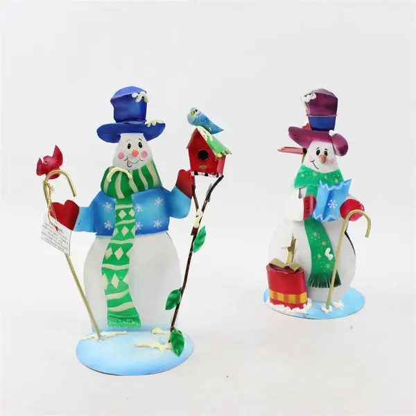 Lot of 2 Vintage 1998 Enesco Metal Snowman Figurines 10" 