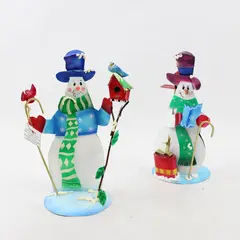 Lot of 2 Vintage 1998 Enesco Metal Snowman Figurines 10" 