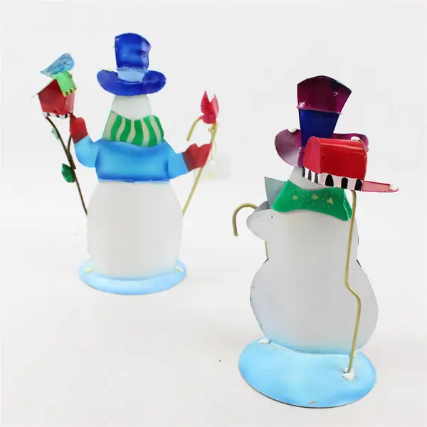 Lot of 2 Vintage 1998 Enesco Metal Snowman Figurines 10" 