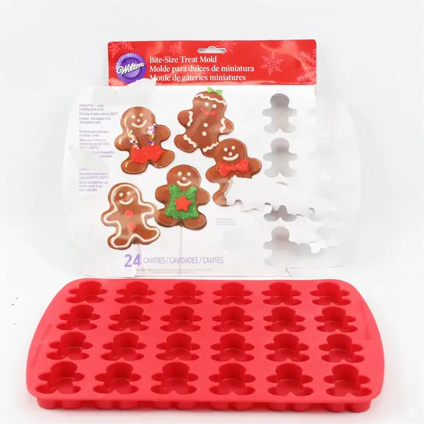 Wilton Silicone Petite Treat Mold, 24 Gingerbread Boy Cavities, 500°F Safe New