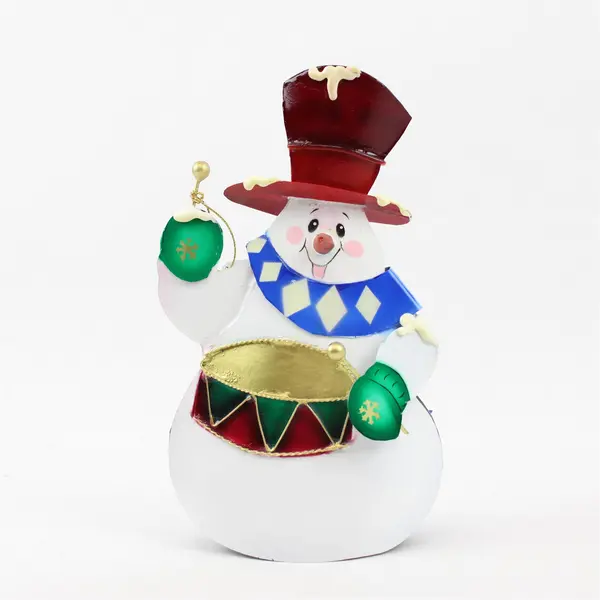 Vintage 1998 Enesco Metal Snowman with Drum Holiday Figurine 8.25in