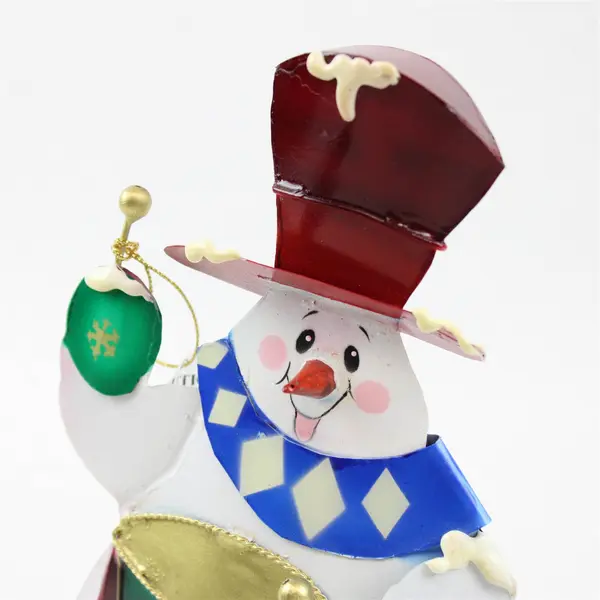 Vintage 1998 Enesco Metal Snowman with Drum Holiday Figurine 8.25in