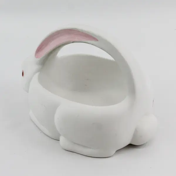 Department 56 Ceramic Bunny Rabbit Figure Basket with Handle Easter Candy Dish