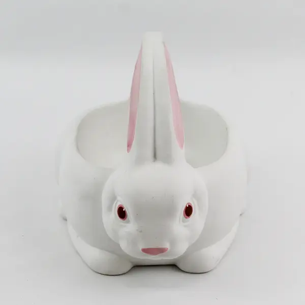 Department 56 Ceramic Bunny Rabbit Figure Basket with Handle Easter Candy Dish