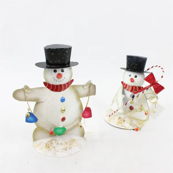 Lot of 2 Enesco Metal Snowman Christmas Decor Black Top Hat