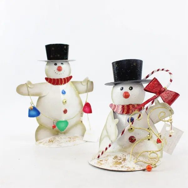 Lot of 2 Enesco Metal Snowman Christmas Decor Black Top Hat