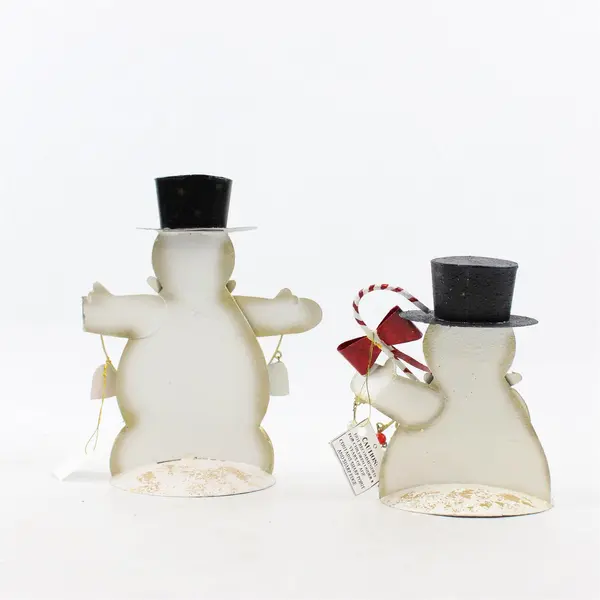 Lot of 2 Enesco Metal Snowman Christmas Decor Black Top Hat