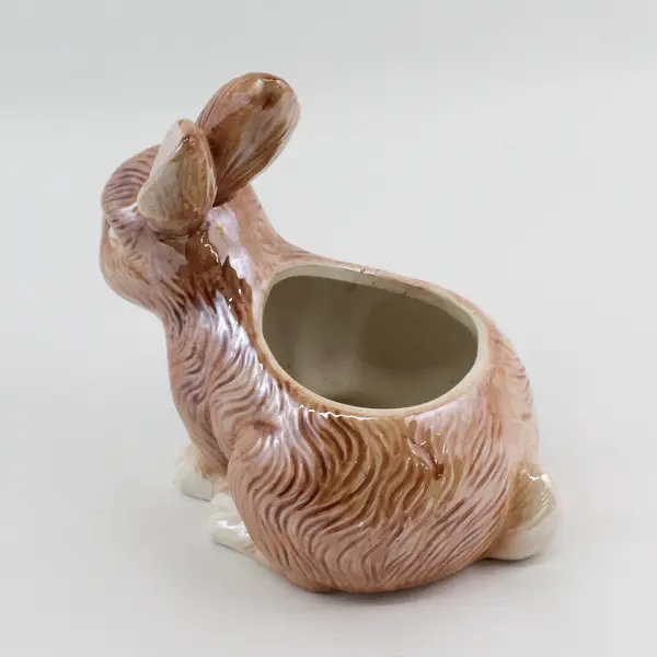 Vintage Ceramic Bunny Figurine Brown Glazed Collectible (Blooming Rite), 7.8" T