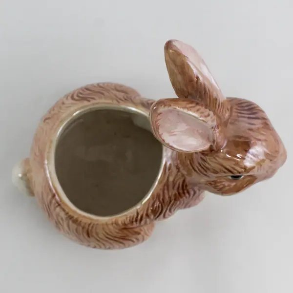 Vintage Ceramic Bunny Figurine Brown Glazed Collectible (Blooming Rite), 7.8" T
