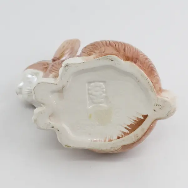 Vintage Ceramic Bunny Figurine Brown Glazed Collectible (Blooming Rite), 7.8" T