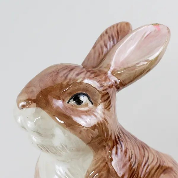 Vintage Ceramic Bunny Figurine Brown Glazed Collectible (Blooming Rite), 7.8" T