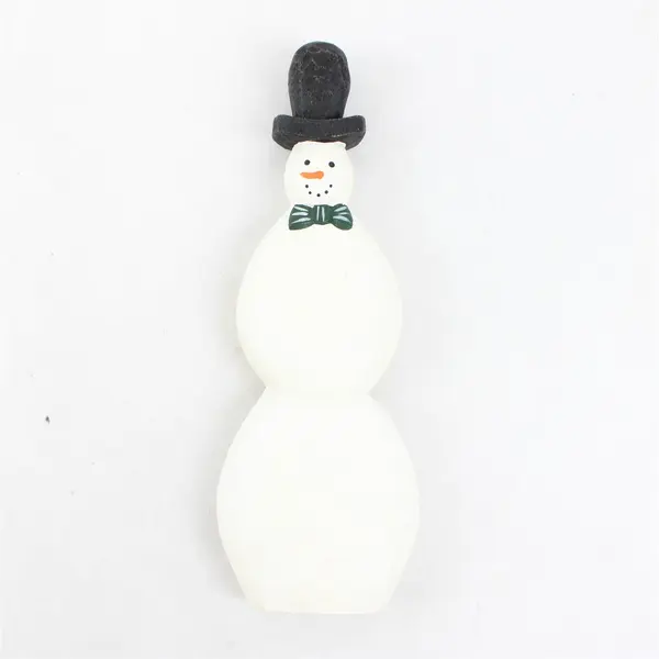  White Wooden Snowman Figurine with Bowtie - New