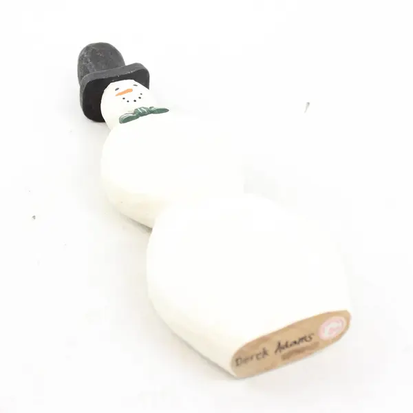  White Wooden Snowman Figurine with Bowtie - New