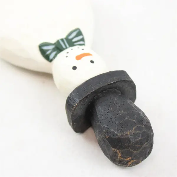  White Wooden Snowman Figurine with Bowtie - New