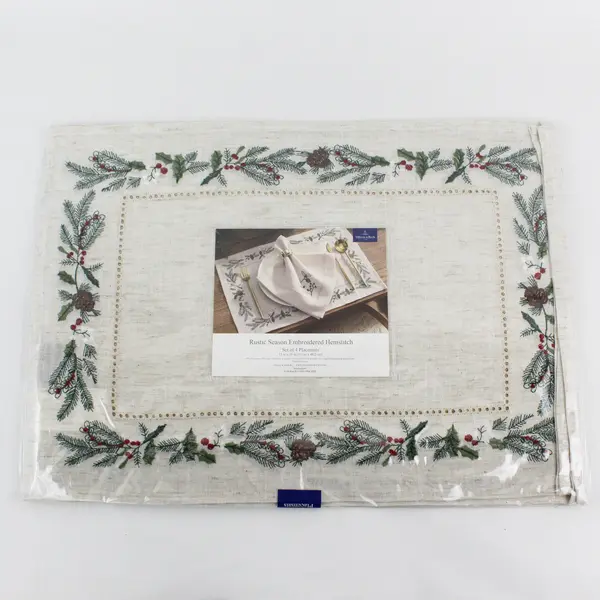 Set Of 4 Villeroy & Boch Rustic Season Embroidered Hemstitch Placemats 13" x 19"