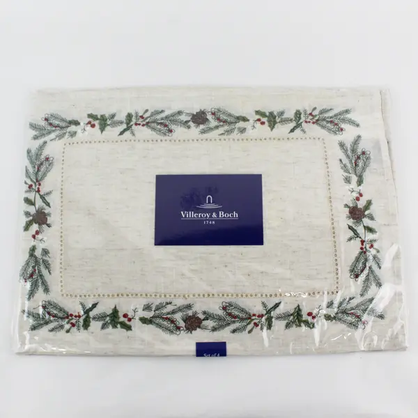 Set Of 4 Villeroy & Boch Rustic Season Embroidered Hemstitch Placemats 13" x 19"