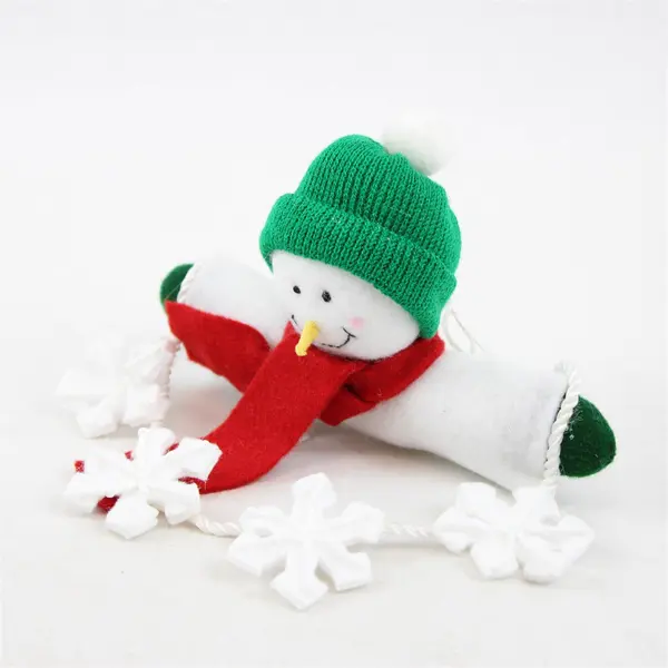 Enesco 2002 Snowman Plush Hanger with Snowflakes Red Scarf Green Hat New