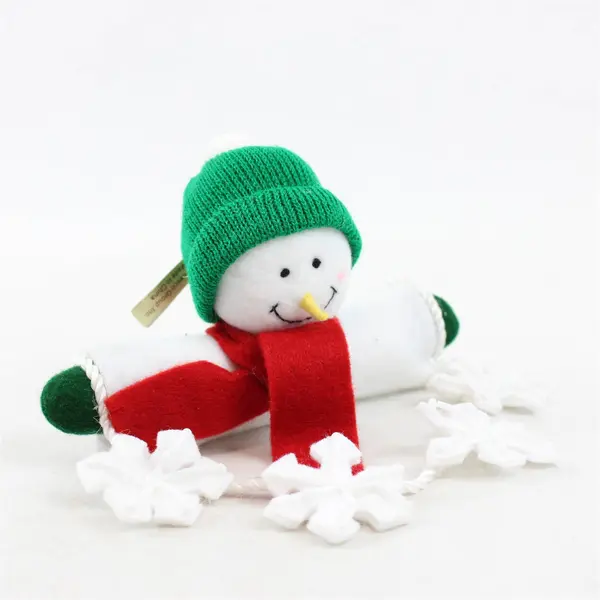 Enesco 2002 Snowman Plush Hanger with Snowflakes Red Scarf Green Hat New