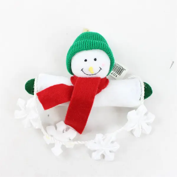 Enesco 2002 Snowman Plush Hanger with Snowflakes Red Scarf Green Hat New