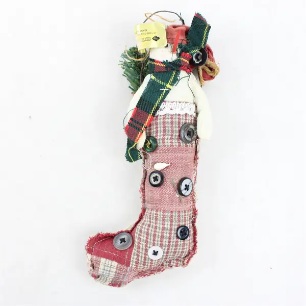 New Otagiri Enesco Rustic Snowman in Stocking Hanging  Holiday Collectible 7.5"