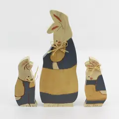 Set of 3 Vintage Wooden Easter Bunny Figurines, Hand-Painted, Assorted Sizes 