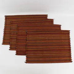 Set Of 4 Unbranded Matching Rusty Red/Yellow Striped Beaded Placemats 14" x 21"