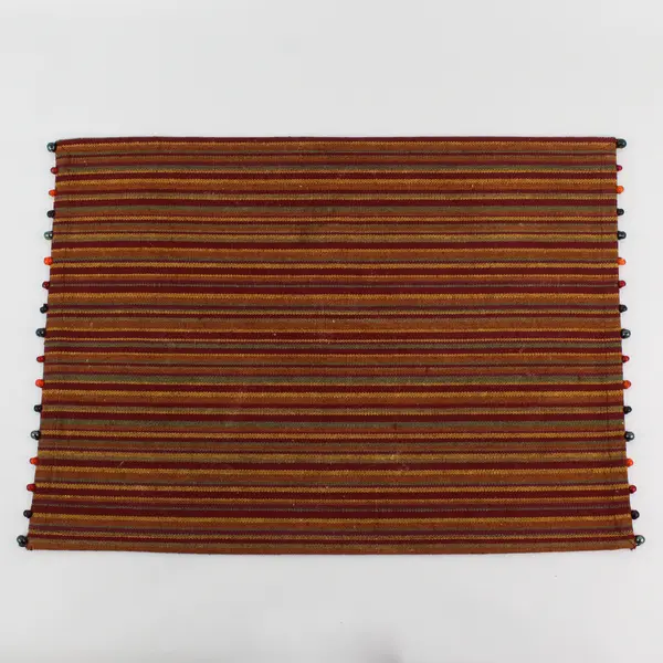 Set Of 4 Unbranded Matching Rusty Red/Yellow Striped Beaded Placemats 14" x 21"