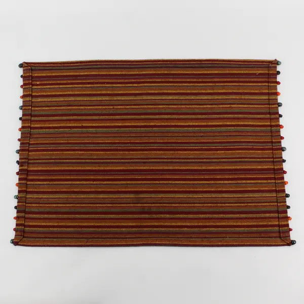 Set Of 4 Unbranded Matching Rusty Red/Yellow Striped Beaded Placemats 14" x 21"