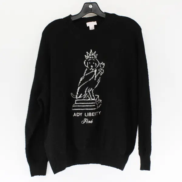  Pink Victoria's Secret Lady Liberty Dog Black Knit Pullover Sweater Women's Sm