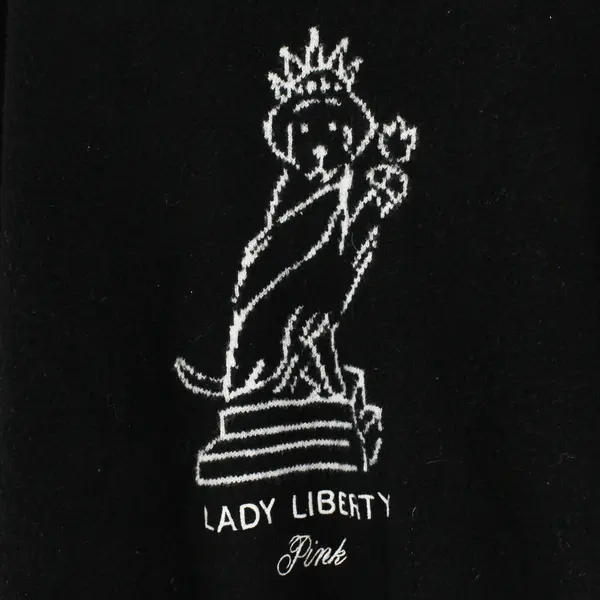  Pink Victoria's Secret Lady Liberty Dog Black Knit Pullover Sweater Women's Sm