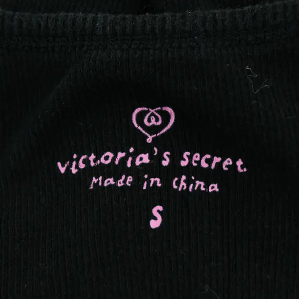 Victoria's Secret Black Tank Top Faux Pearl Accents Pink Bow Women's Small