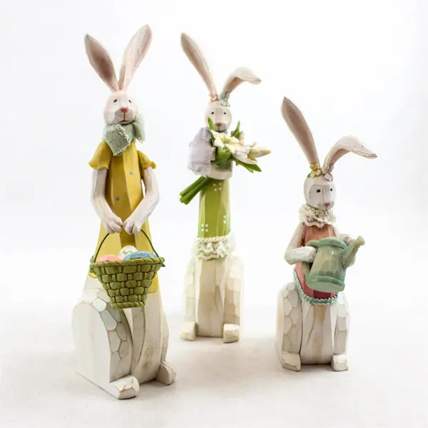 Lot of 3 Resin Easter Bunny Family Figurines Dad Mom Daughter