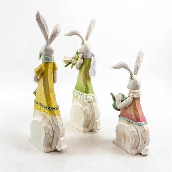 Lot of 3 Resin Easter Bunny Family Figurines Dad Mom Daughter