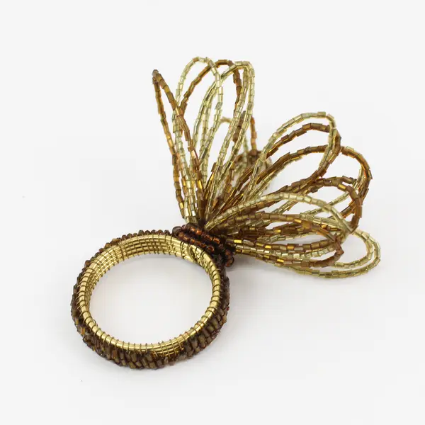 Lot Of 6 Unbranded Matching Iridescent Brown Beaded Round Metal Napkin Rings