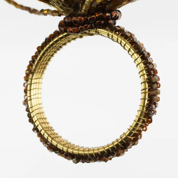 Lot Of 6 Unbranded Matching Iridescent Brown Beaded Round Metal Napkin Rings