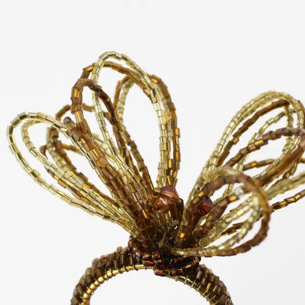 Lot Of 6 Unbranded Matching Iridescent Brown Beaded Round Metal Napkin Rings