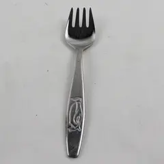 Vintage Nicrolux 18/9 Stainless Youth Fork Engraved Penguin Motif 5.5" Rare