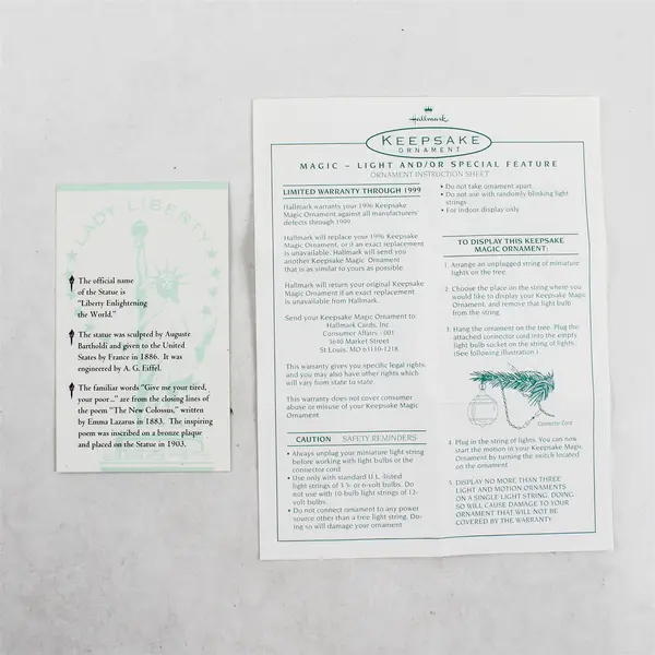 1996 Hallmark Keepsake Ornament Statue of Liberty - New Collectible