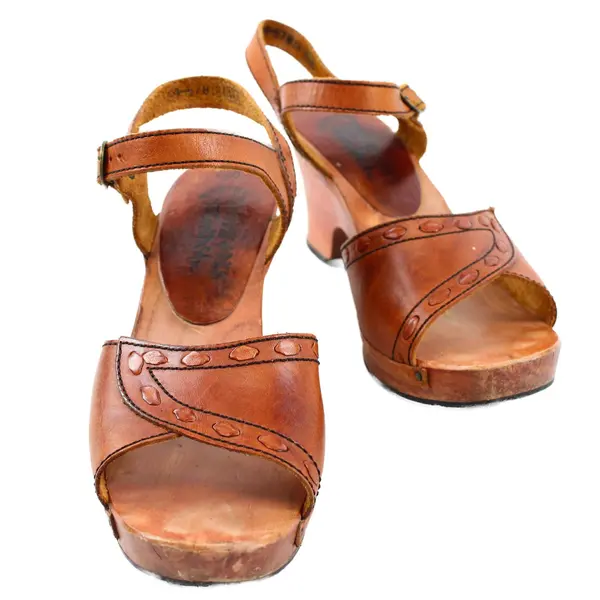 Woodworks by Thom McAn Women's 8 Brown Leather and Wood Wedge Heels