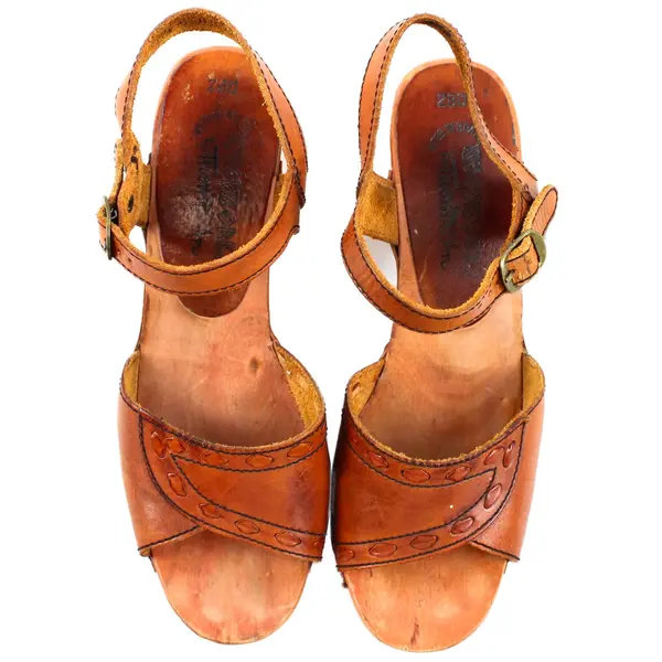 Woodworks by Thom McAn Women's 8 Brown Leather and Wood Wedge Heels