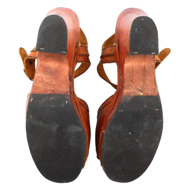 Woodworks by Thom McAn Women's 8 Brown Leather and Wood Wedge Heels