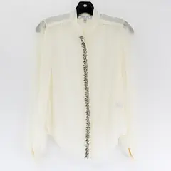 Jennifer Lopez Sheer Cream-Colored Beaded Balloon Sleeve Blouse Women's XS