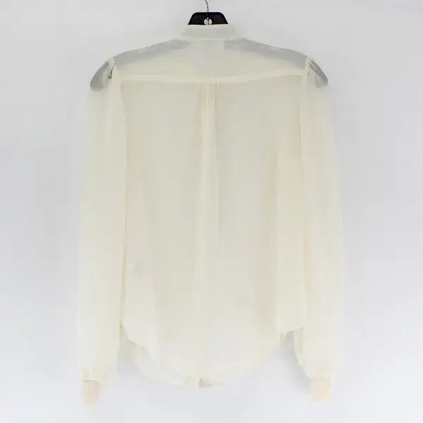 Jennifer Lopez Sheer Cream-Colored Beaded Balloon Sleeve Blouse Women's XS