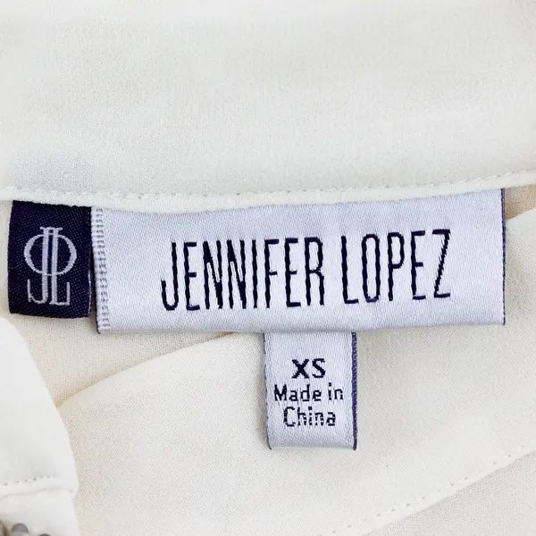 Jennifer Lopez Sheer Cream-Colored Beaded Balloon Sleeve Blouse Women's XS