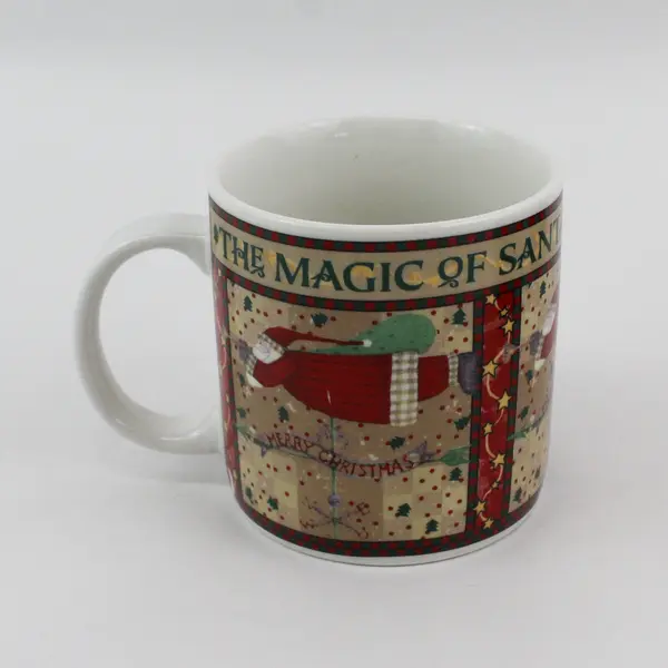 Lot Of 4 Sakura Brand Magic Of Santa Pattern Ceramic Coffee/Tea Mugs 3.75" Tall